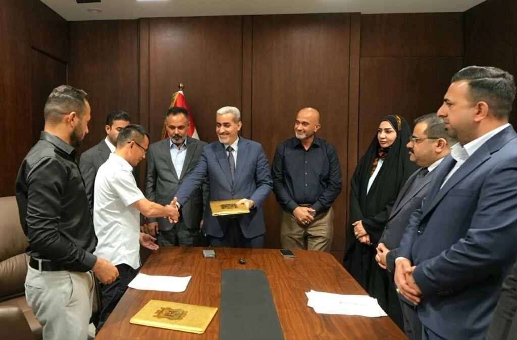 توقيع محضر تسليم أرض مشروع محطة السماوة للطاقة الشمسية إلى شركة باور جاينا الصينية