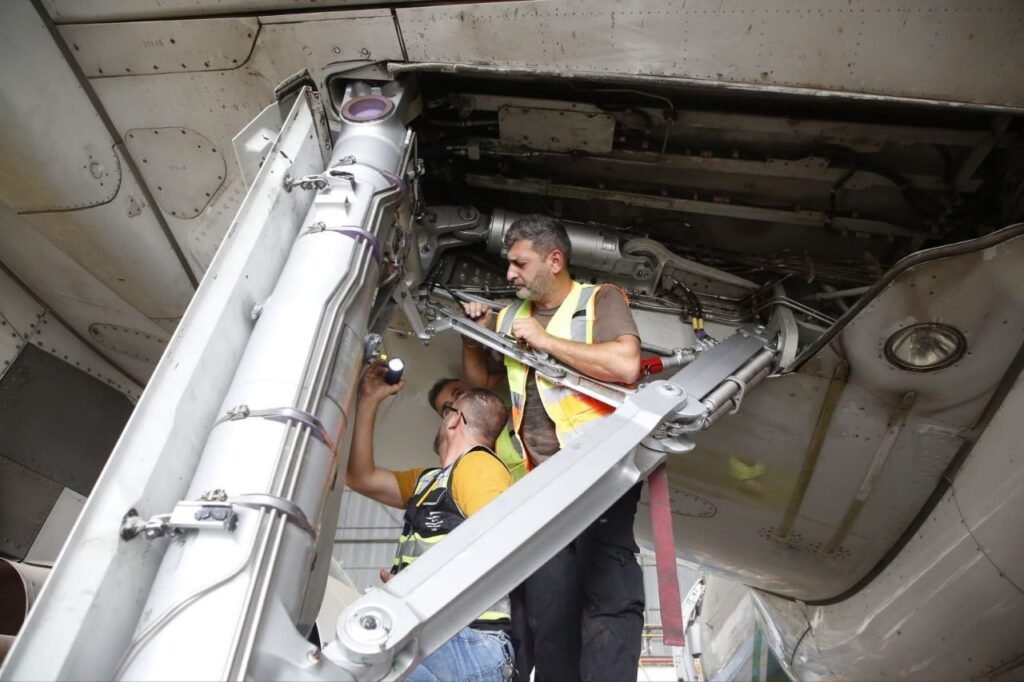الملاكات الفنية في الخطوط الجوية العراقية تستبدل منظومة عجلات الهبوط لطائرة A320